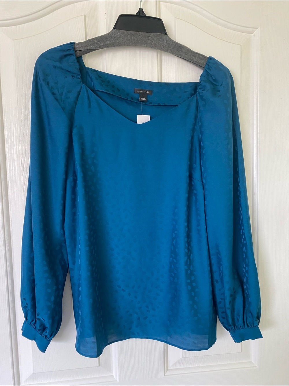 Ann Taylor Teal Satin Scoop Neck Blouse